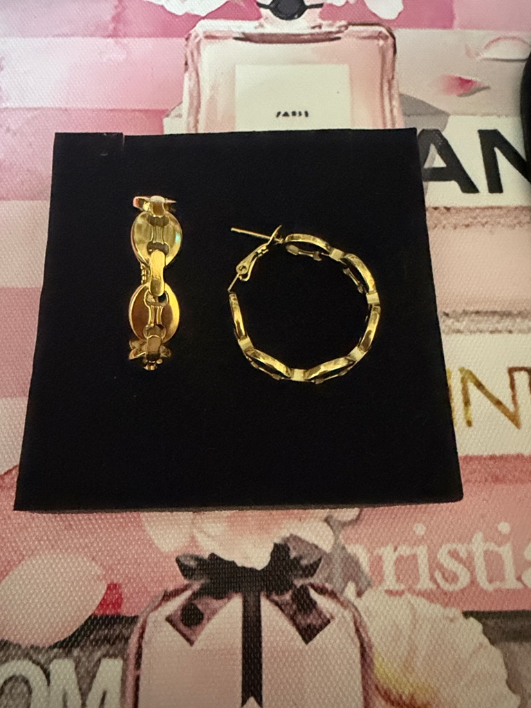 Stainless Steel 18k Gold Plated Gold Hoop And ChainLink Drop Earrings Stainless Steel 18k Gold Plated Gold Hoop And ChainLink Drop Earrings
